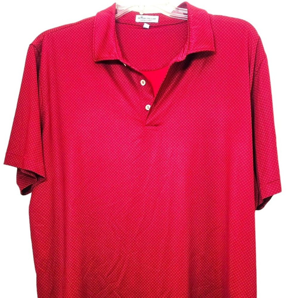 Peter Millar Shirt Mens XL Red Geo Summer Comfort Performance El Cab Golf Polo